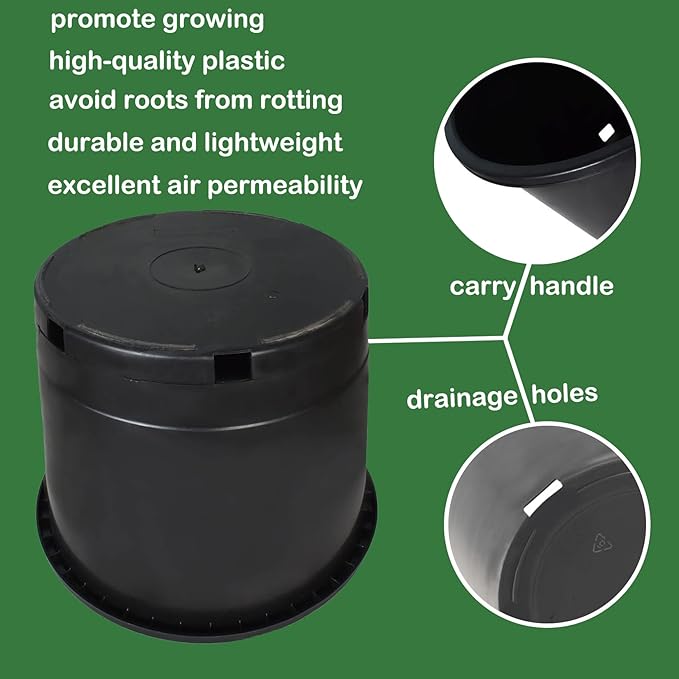 Garden Plastic Planter Nursery Pots - 10 Pcs 3.6 Gallon Round Black Nursery Pots for Indoor and Outdoor Plants with Drainage Hole
