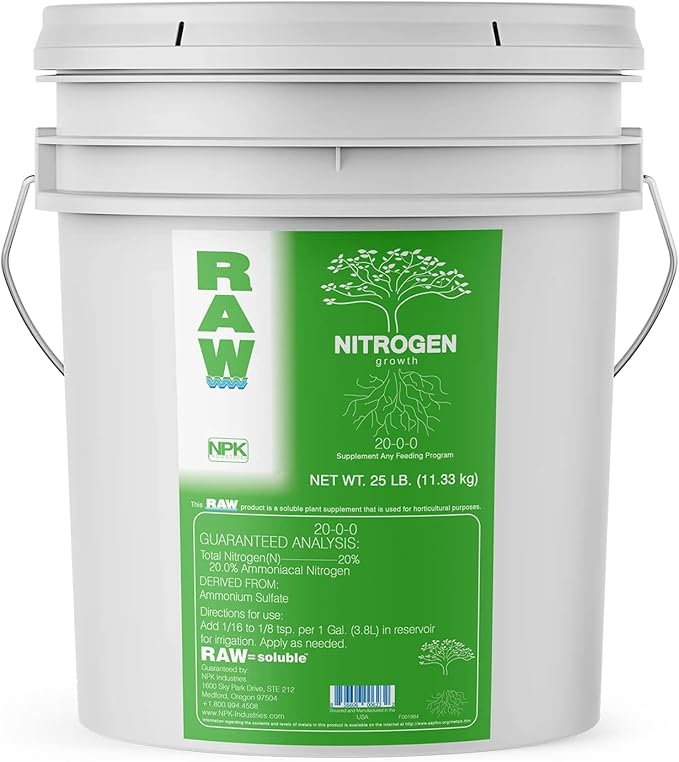 RAW Nitrogen 25lb - Plant Nutrient for Deficiency Treatment and Enhanced Growth in Vegetative Stage - Indoor, Outdoor, Hydroponic Use