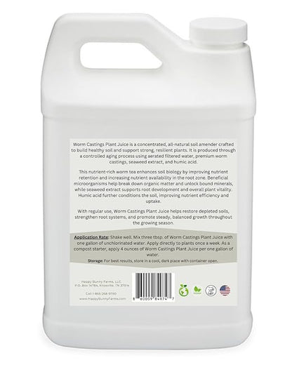 Worm Castings Tea Plant Juice - Gallon. Concentrated Worm Tea with Kelp and Feather Meals. Indoor and Outdoor Soil Restorer and Plant Fertilizer for All Vegetation with Soil. (Gallon)