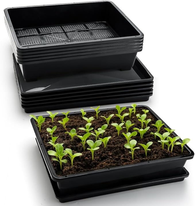 5 Pack Soil Blocking Trays(14"x12"x3"), Plastic Flat Plant Tray for Holding or Collecting Drainage Water, Elevated Microgreen Seed Starter Tray for Seed Germination (Black)
