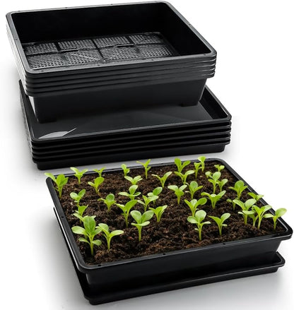 5 Pack Soil Blocking Trays(14"x12"x3"), Plastic Flat Plant Tray for Holding or Collecting Drainage Water, Elevated Microgreen Seed Starter Tray for Seed Germination (Black)