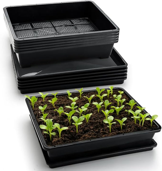 5 Pack Soil Blocking Trays(14"x12"x3"), Plastic Flat Plant Tray for Holding or Collecting Drainage Water, Elevated Microgreen Seed Starter Tray for Seed Germination (Black)