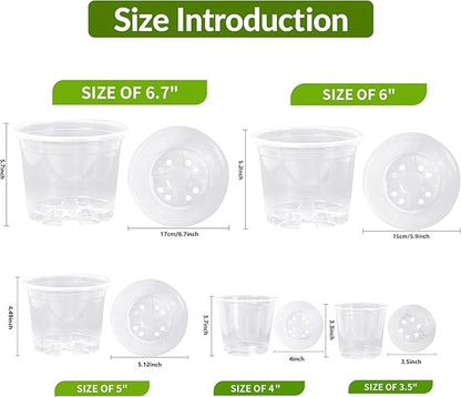 Oubest 6.7/6/5/4/3.5 Inch Clear Nursery Pots Variety Pack with Drainage Holes Transparent Plastic Plant Pot for Plants Seed Starter Planter Flower Pots 20 Packs