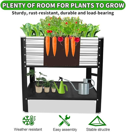 Elevated Metal Raised Garden Bed, Large Outdoor Metal Planter Box Big Flower Plant Pot for Planting Flowers Vegetables and Herbs (Silver, Small)