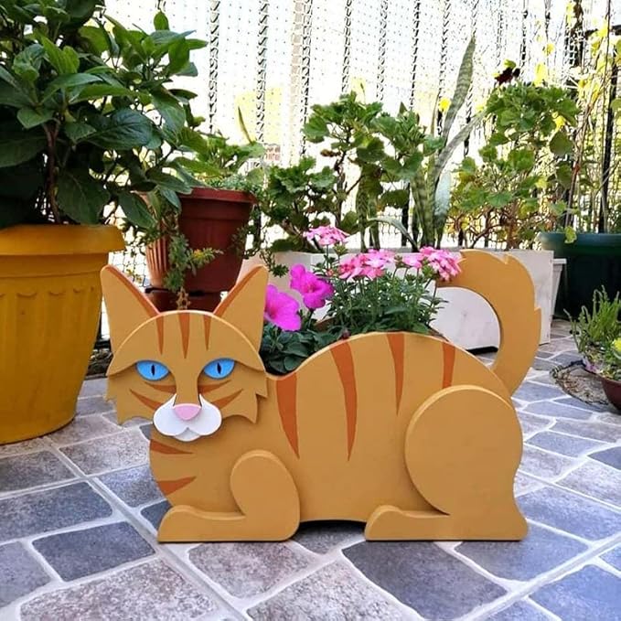 Light Of The City Animal Planter Plant Pot for Indoor and Outdoor Plants, Shaped Flower Pots, Animal Storage Container, Colorful Pet Planter Office and Home Decor Gifts (Orange Cat)
