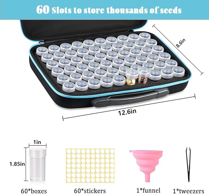 【60 Slots】Seed Storage Organizer-Garden Seed Storage Organizer Box Premium Seed Containers with Label Stickers for Various Sizes Vegetable and Flower Garden Seeds，Seed Packet Organizer Gardening Gifts