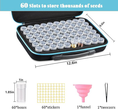【60 Slots】Seed Storage Organizer-Garden Seed Storage Organizer Box Premium Seed Containers with Label Stickers for Various Sizes Vegetable and Flower Garden Seeds，Seed Packet Organizer Gardening Gifts