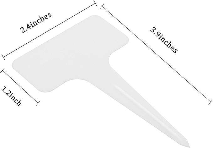 Whaline 100 Pcs Plastic Plant Labels White T-Type Garden Stake Tags Waterproof Plant Markers Reusable Plant Signs for Outdoor Indoor Nursery Potted Plants Seed with A Black Marker Pen (6 x 10 cm)