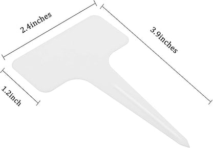 Whaline 100 Pcs Plastic Plant Labels White T-Type Garden Stake Tags Waterproof Plant Markers Reusable Plant Signs for Outdoor Indoor Nursery Potted Plants Seed with A Black Marker Pen (6 x 10 cm)