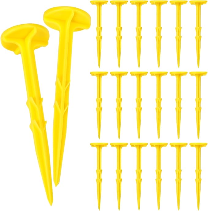 Nuanchu 20 Pcs 5 Inch Low Profile Survey Stakes Hi-vis Garden Property Line Marker Stakes for Lawn Edges, Patios, Gardens, Paver Landscape Fabric Tarps Weed Barriers (Yellow,5 x 1.5 Inches)