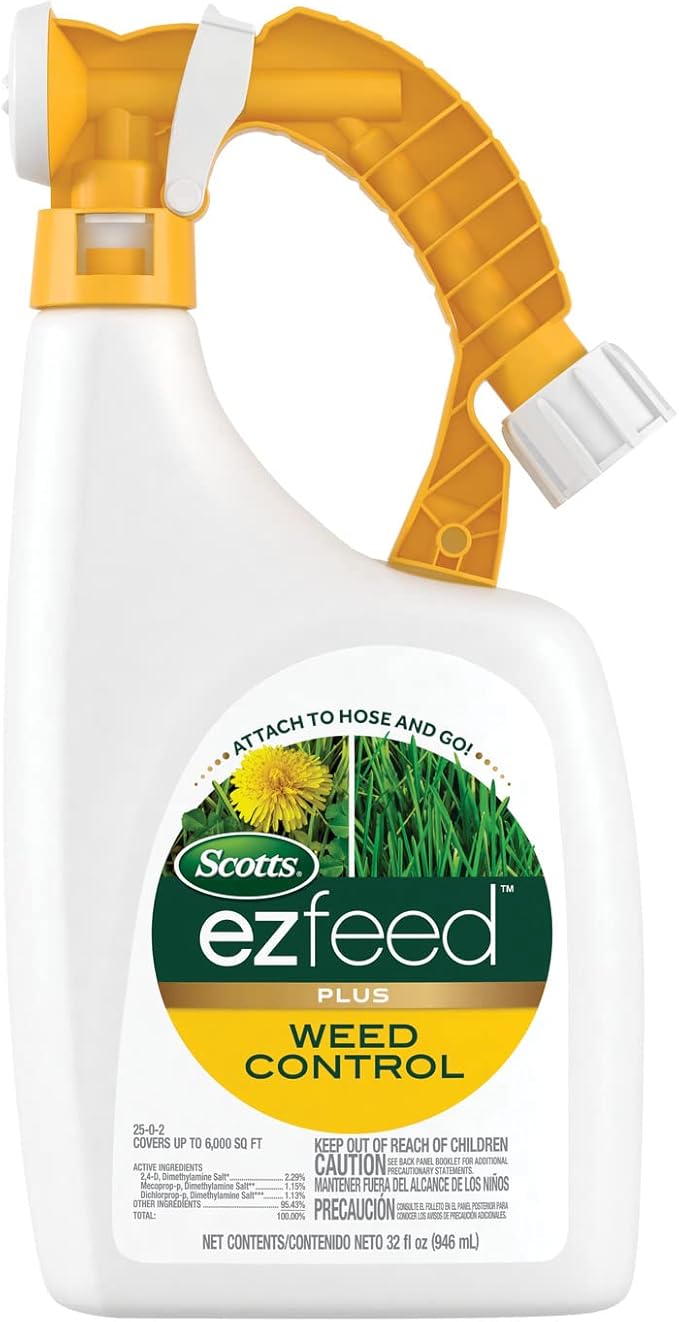 Scotts EZ Feed Plus Weed Control: Use on Northern and Southern Lawns, Fertilizes, Kills Clover, Dandelion, Ground Ivy, 32 oz.