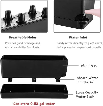Self Watering Pots for Indoor Plants 17 Inches Window Boxes Planters Rectangular Flower Pots Rectangle Herb Pots Large Plant Pots with Drainage Holes and Saucers Windowsill Planter (4, Black)
