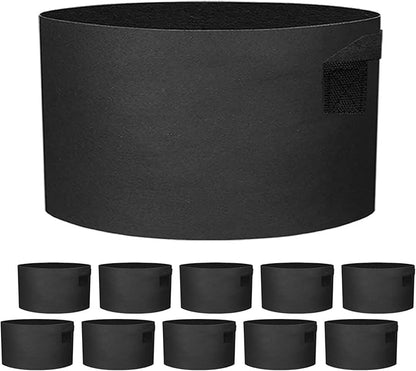 10 Pack 25 Gallon Grow Bags - Black Breathable Fabric Pots with Handle