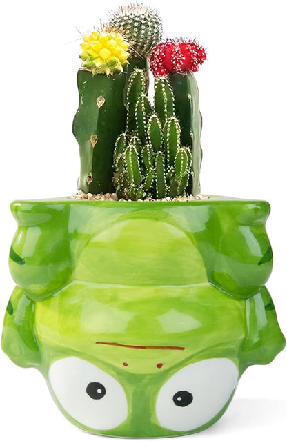 Cute Animal Ceramics Planter Succulent Pot with Drainage, 4.4 Inch Plant Pot for Indoor Mini Plants Flower Cactus, Home and Garden Decor Fun Frog Gift