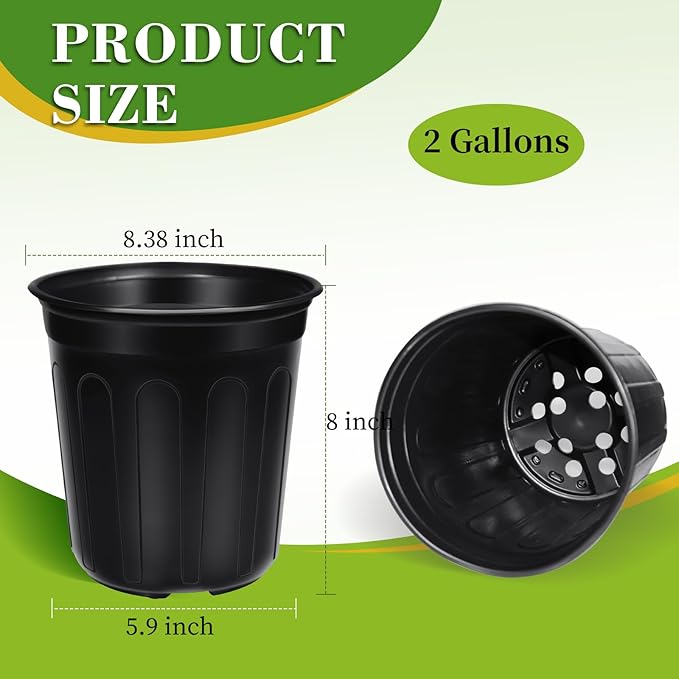 100 Pcs 2 Gallon Nursery Pots, Flexible Plant Seedling Pots Transplanting Soft Plastic Planters with Drainage Holes for Planting Garden Flower Plant Container Cups Planter (100, 2 Gallon)