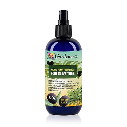 Gardenera Professional Olive Tree Superfood Spray Mist for Home Gardening | Micro-Fungi Enriched Fertilizer Mist for Healthy Leaves & Growth | 18 Key Vitamins & Minerals for Olive Tree - 8oz