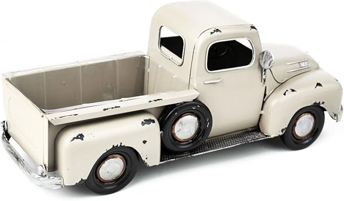 Antique White Metal Farm Truck Planter - Farm Truck Decoration Fall Christmas AM0245