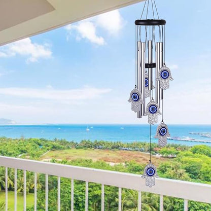 Blue Evil Eye Hand of Fatima Wind Chimes Outdoor Decoration, Hamsa Hand Windcatcher, Evil Eye Wind Bells, Fatima's Holy Hand Blue Evil Eye Amulet Wind Chimes for Home,Gift for Mom,Balcony,Patio,Garden