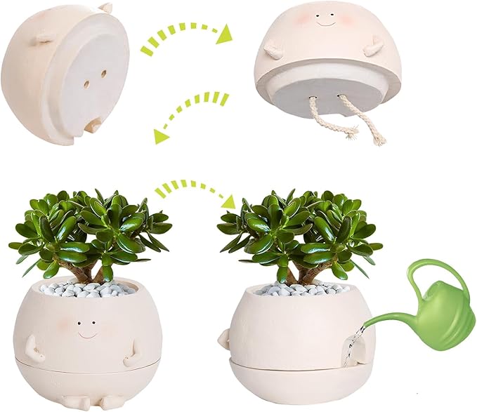 NINIPAPA Self Watering Plant Pot 4 Inch Cute Smile Face Planter Pot for Indoor Outdoor Plants with Drainage Hole Unique Flower Pots for Succulent/Herbs/Violets