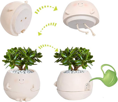 NINIPAPA Self Watering Plant Pot 4 Inch Cute Smile Face Planter Pot for Indoor Outdoor Plants with Drainage Hole Unique Flower Pots for Succulent/Herbs/Violets