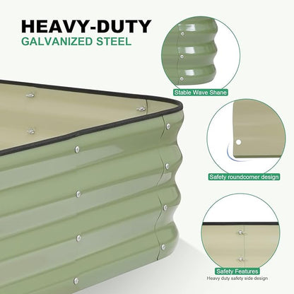 1MORE Raised Garden Bed -5X3X1 Galvanized Planter Box for Outdoor Gardening,4 in 1 Modular Raised Bed Kit with Protective Tape, Gloves for Herb，Ideal for Vegetables and Plants.Green-2Pcak