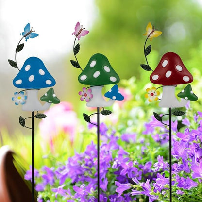 Stargarden Decorative Garden Stakes, 3 Pack Mushroom Lawn Ornaments Metal Garden Stakes, Colorful Yard Art for Garden, Lawn, Porch