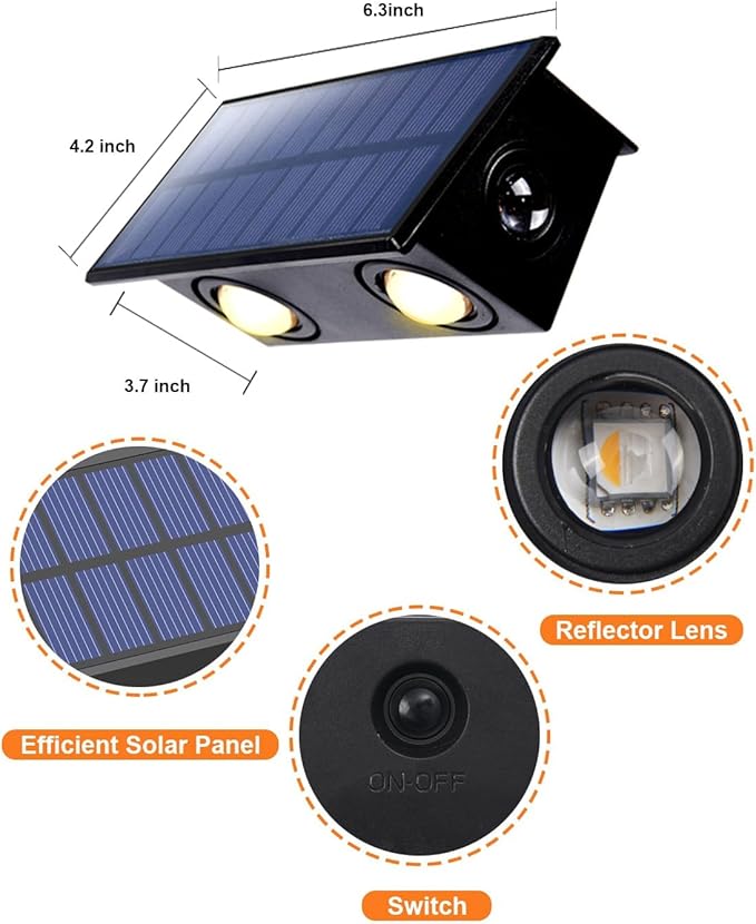 16 Pack 3-Side Solar Fence Lights Outdoor Waterproof with Warm White LED Spot Lens, for Wall, Deck, Patio, Yard, Rail, Garage, Pool, Designed for Enhanced Security, Easy Install