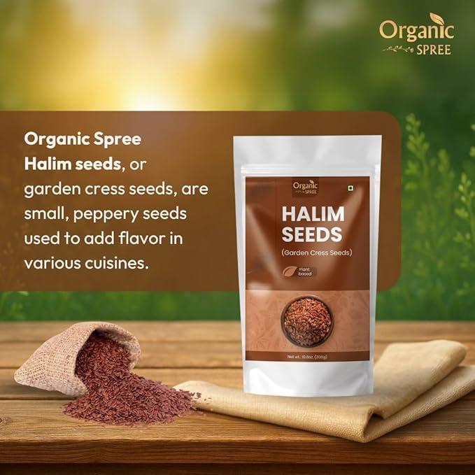 Organic Spree Halim Seeds 300gm (10.6oz) | Garden Cress Seeds | Lepidium Sativum | Pure and Natural - Pack of 3