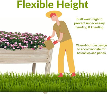 BTExpert 4ft Wooden Raised Garden Bed with Legs, 48x24x30in Elevated Planter Box Stand for Vegetable Flower Backyard, Patio, Balcony Large Wood Raised Beds Liner Outdoor - 30 in Height