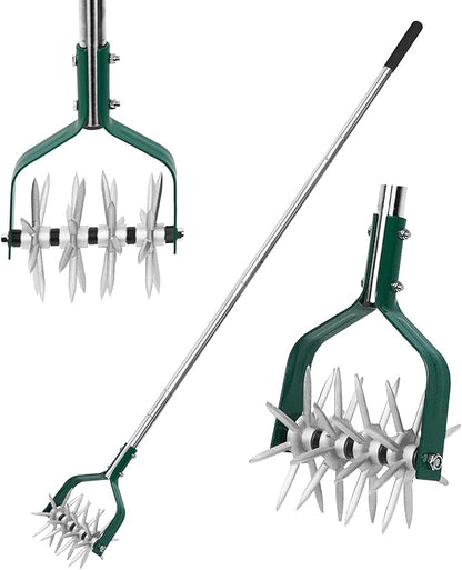 Garden Cultivator Adjustable Stainless Steel Handle, fine Rotary Cultivator Tiller for Small Scale Gardens Soil Loosening, Lawn Aeration, Fertilizer Mixing & Planting Preparation