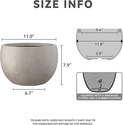 Kante 11.8" Dia Round Concrete Planter, Outdoor/Indoor Large Bowl Plant Pots with Drainage Hole and Rubber Plug for Garden Patio Balcony Home, Weathered Concrete