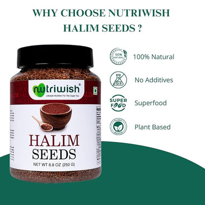 Nutriwish Halim Seeds (Aliv/Garden Cress Seeds), 250 g | Nutrient-Rich Superfood Seeds for Eating | Perfect for Salads, Soups, Smoothies, Baking, Protein Snacks & Everyday Wellness Nutrition