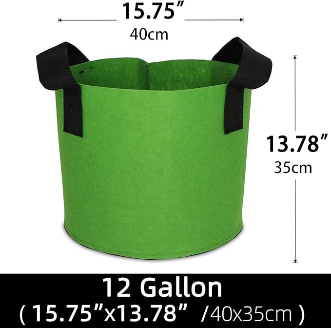 Grow Bags,Growing Pot Bags Garden Grow Bag Indoor Outdoor Fabric Aeration Plant Pot Container Flower Vegetable Pouch (Green,12Gallon)
