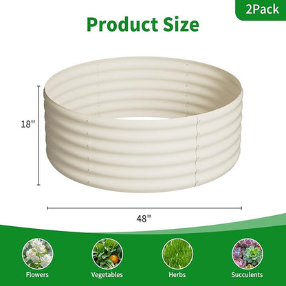DDK Galvanized Raised Garden Bed, Round Outdoor Planter Bed, 4x4x1.5ft Metal Planter Box for Gardening and Planting,2Pack,MW