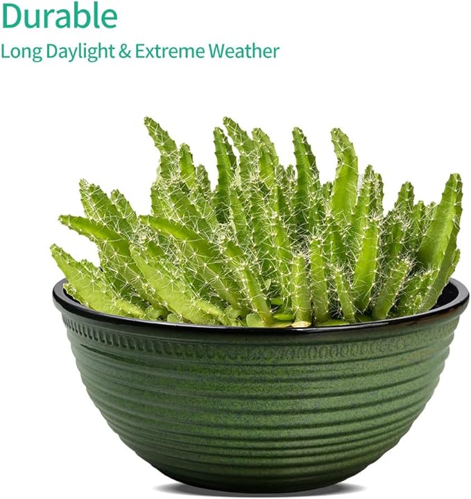 2 Pack 10 Inch Plant Pots,Durable Decorative Flower Pots Planters with Drainage Hole for Indoor and Outdoor Plants,Flowers,Succulents, Green