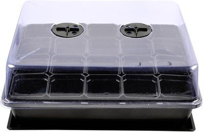 eZAKKA 37x30cm Seed Starter Tray Seed Seedling Starting Kit Plant Germination Kit Humidity Dome with 20 Pieces Square Seed Starter Pots (Black Pots)