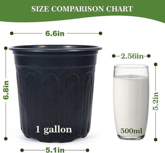 100Pcs 1 Gallon Black Nursery Pots, Soft Plastic Seedling Plant Pot with Holes, Garden Flower Seedling Pot for Indoor/Outdoor Use, Small to Medium Size
