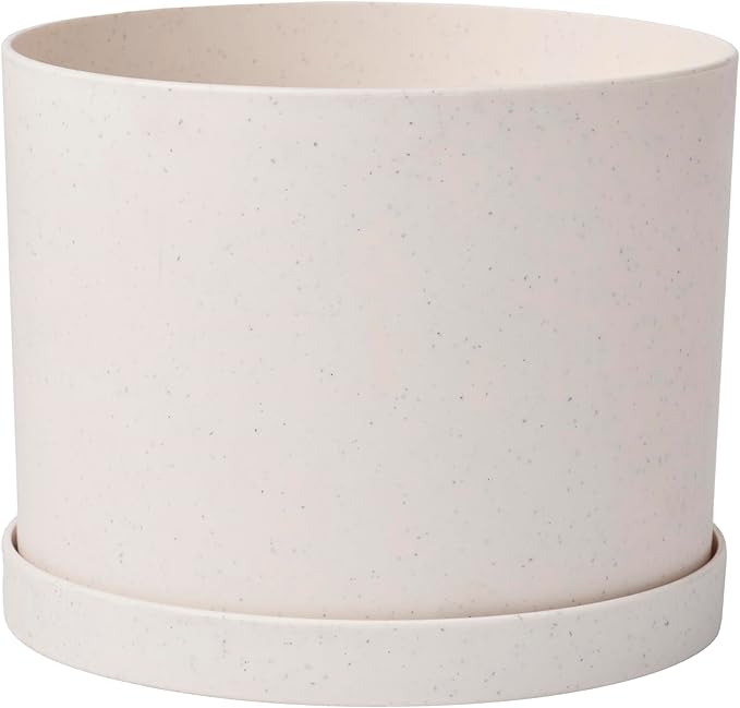 Bloem Mathers 6" Vanilla Bean Round Modern Resin Garden Planter Pot with Drainage Holes and Removable Saucer Tray Included