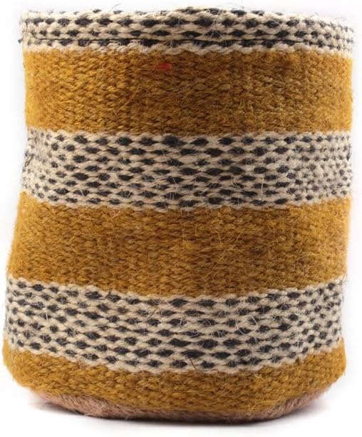 Jute Planter Basket Modern Woven Basket for 5" Flower Pot Floor Indoor Planters, 6” x 6” Storage Organizer Basket Rustic Home Decor, Boho Storage Earth-Friendly Planter (6x6 inches, Yellow Dot 6)