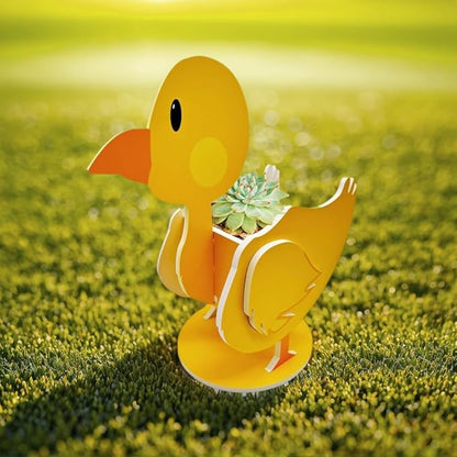 Cute Animal Planter Pot, Animal Flower Pot for Indoor/Outdoor,Small Cute PVC Animal Face Shape Plant Container Best for Home Office Garden Decor (Yellow Duck)