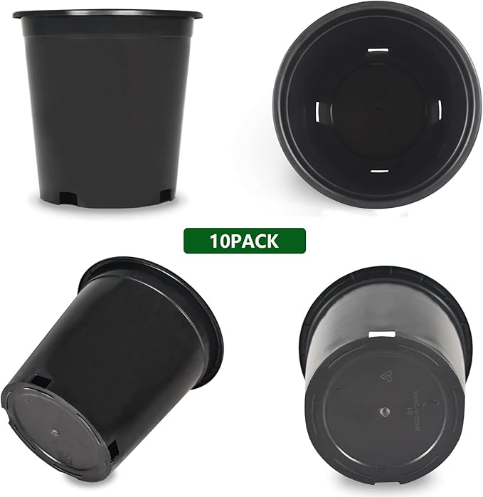 10-Pack 0.7 Gallon Round Planter Nursery Pots, Flower Plant Container Injection Molded Plastic Nursery Pot Gardening Pots for Indoor Outdoor Vegetables, Succulents, Black