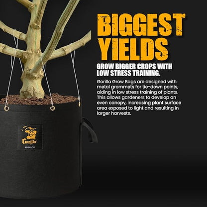 Gorilla 7 Gallon Grow Bags, Toughest Reusable Fabric Pots, Tallest True Gallon Sizes with Biggest Volume, Thickest 600g Fabric PVC and BPA Free, Reinforced Handles & Metal Tie Down Grommets, Black