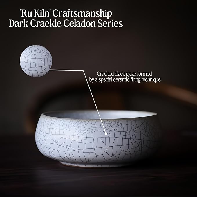 2 Pack Lotus Bowl Planter, Large 7.5'' & Small 6'' Shallow Lotus Pots for Water Planting, Drainage-Free Ceramic Hydroponic Bowl for Lotus Seeds, Ikebana, Succulents & Water Lilies (Kiln Split)