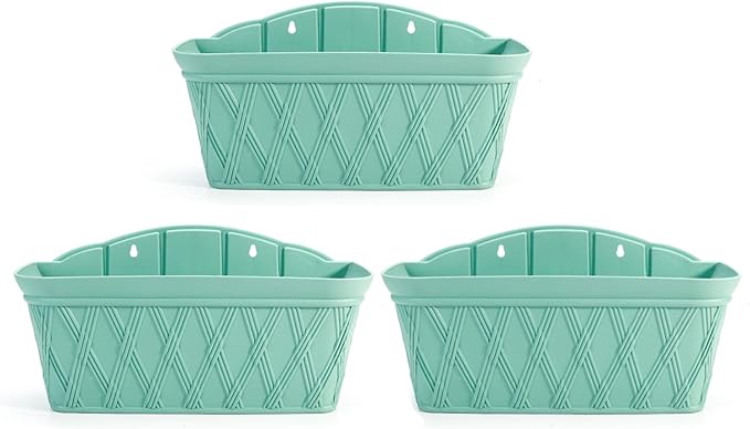 Sungmor 3 Pack Wall Hanging Planters, 16.5 Inch Railing Fence Hanging Flower Pots, Thickened Plastic Water Storage Plant Pot, Indoor Outdoor Garden Balcony Decor, Light Green Large Plant Basket