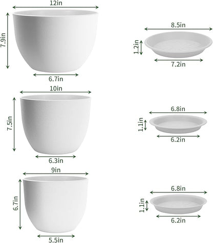 GARDIFE 12/10/9 inch Plant pots, Plastic Large planters for Indoor Plants, Flower pots, White