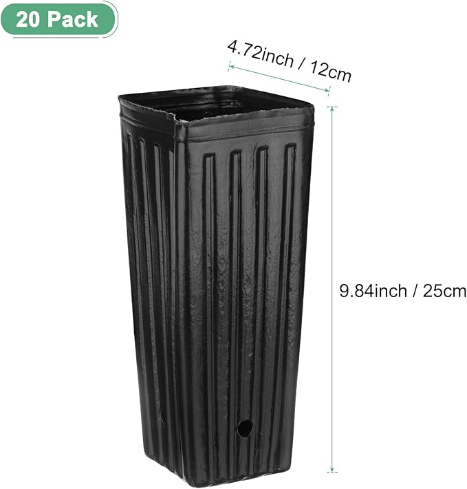 20-Pack Plant Nursery Pots, 4.72x4.72x9.84 Inch Plastic Deep Growing Nursery Pots Succulent Planter Flower Tree pots with Drainage Holes for Indoor Outdoor Gardening [Black]