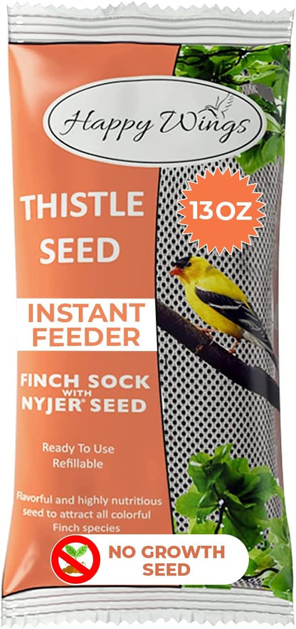 Happy Wings Nyjer/Thistle Seeds Wild Bird Food-13 Ounce | Prefilled Sock | No Grow Seed I Bird Seeds for Wild Birds