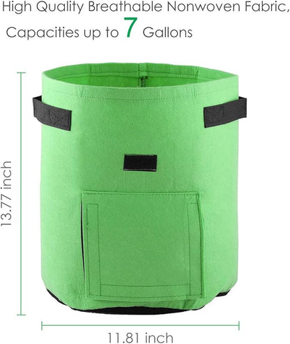 ELEOPTION Plant Grow Bags 7 Gallon 2PCS, Non-Woven Garden Potato Carrot Tomato Vegetable Planting Bag with Handles and Flap, Fabric Pots Heavy Duty Planter Bags (Green)