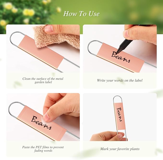 LEIFIDE 61 Pieces Metal Plant Tags Kit, 30 Pcs Copper Metal Plant Labels, 30 Rainproof PET Films, 1 Marker Pen, Reusable Garden Markers Nursery Tags(U Shape)