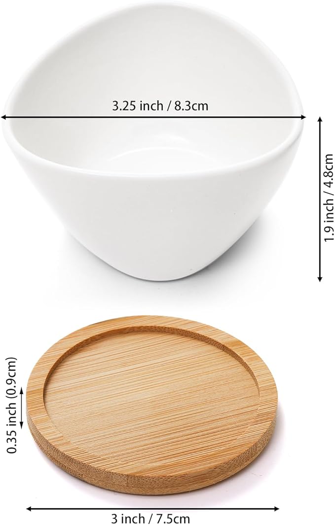 Foraineam 12 Pack Mini Succulent Planter Pots, Small Ceramic Cactus Planters White Plant Flower Pots with Bamboo Tray for Herbs, Seeds, Beans, Cacti, Succulents
